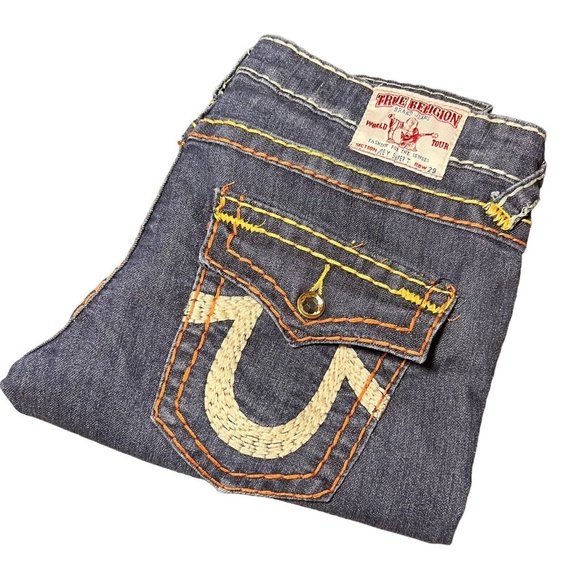 True Religion Denim - True Religion Women's Straight Leg Jeans - Blue with White & Orange Stitching
